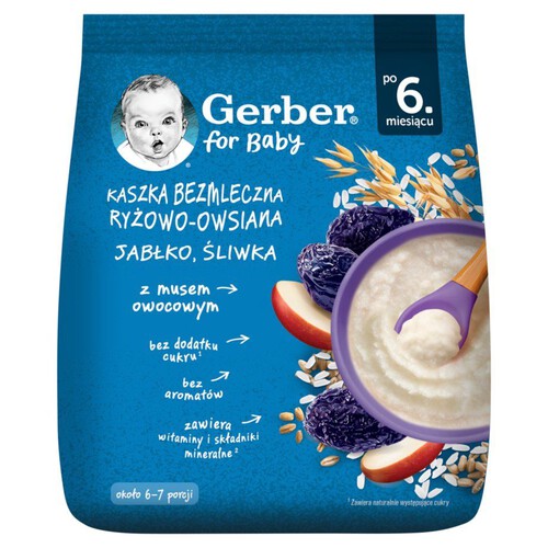 Kaszka bezmleczna ryżowo-owsiana jabłko - śliwka po 6 miesiącu Gerber 160 g