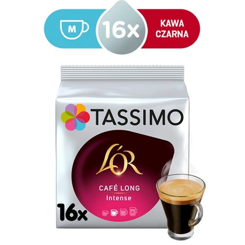 Kawa Tassimo L'OR Café Long Intense, czarna, 16 sztuk. Białe opakowanie z logo.