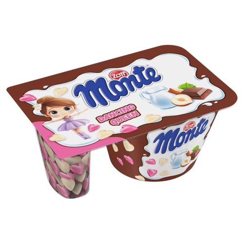 Monte deser mleczny z czekoladą, orzechami i serduszkami lub kulkami zbożowymi w polewie mix Zott 125 g