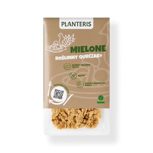 Opakowanie PLANTERIS Mielone Roślinny Qurczak. Produkt roślinny, główny składnik fasola, bez soi, wysoka zawartość białka.