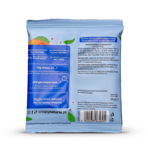 Suszone chipsy z jabłka z sokiem z mango Crispy Natural 18 g