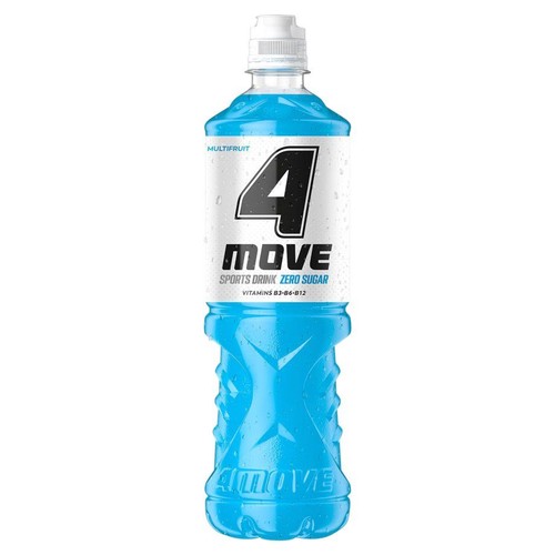 Napój niegazowany o smaku wieloowocowym z dodatkiem witamin (niacyna, witamina B6, witamina B12). Nie zawiera cukru. Zawiera substancje słodzące.  4Move 750 ml