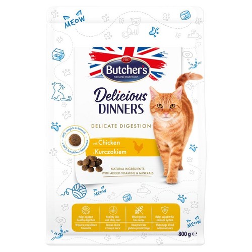 Butchers Delicious Dinners, sucha karma dla kota z kurczakiem, 800g. Bez glutenu, wspiera trawienie.