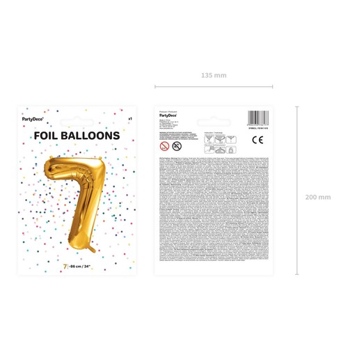 Balon foliowy Cyfra '7' 86cm złoty (1 op. / 1 szt.) PartyDeco 1 sztuka
