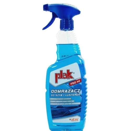 Niebieska butelka Plak Odmrażacz do szyb i lusterek z atomizerem, 750 ml.