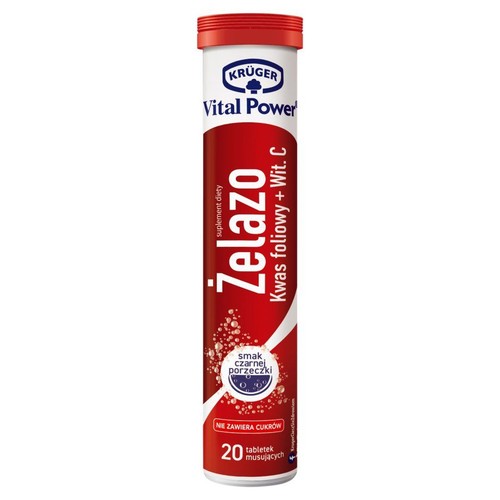 Żelazo + kwas foliowy + witamina C 20 tabletek Kruger opakowanie