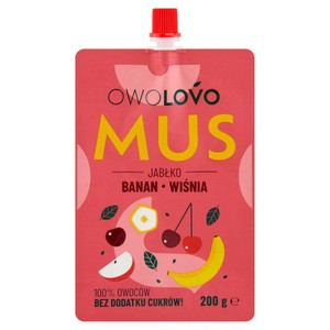 Mus owocowy o smaku jabłko banan wiśnia Owolovo 200 g