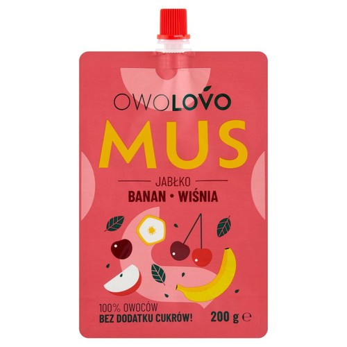 Mus owocowy o smaku jabłko banan wiśnia Owolovo 200 g