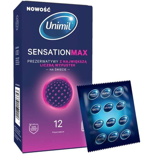 Prezerwatywy Sensation Max z dodatkowymi wypustkami Unimil 12 sztuk