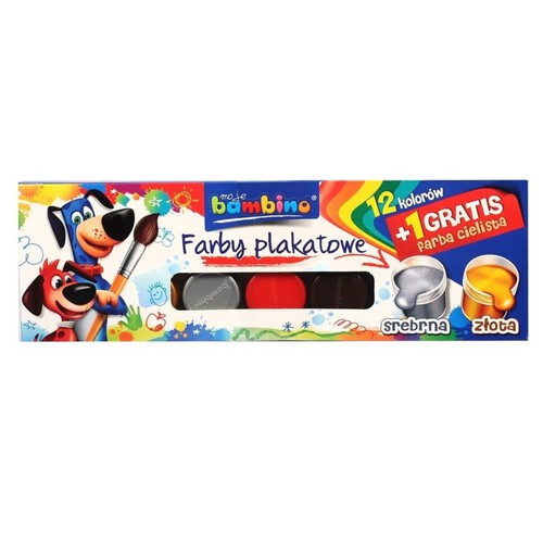 Farby plakatowe 20 ml 12 kolorów + 1 farba cielista Bambino 13 sztuk