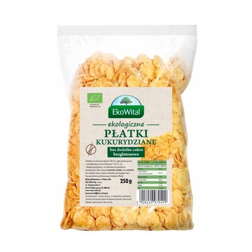 BIO Płatki kukurydziane bez dodatku cukru, bezglutenowe EkoWital 250 g