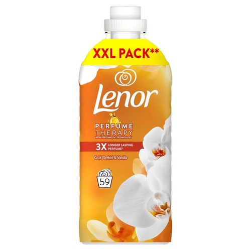 Płyn do płukania Lenor Perfume Therapy, Złota Orchidea i Wanilia, opakowanie XXL na 59 prań. Dłużej utrzymujący się zapach.