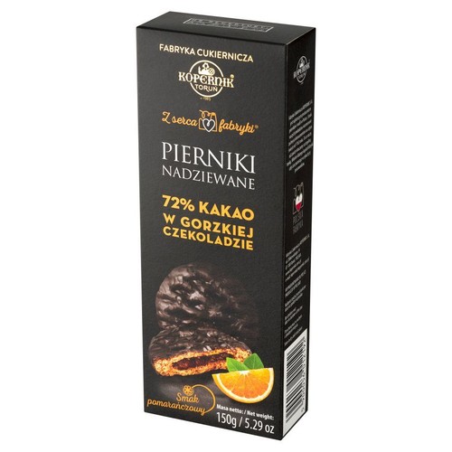 Pierniki w gorzkiej czekoladzie z nadzieniem pomarańczowym Kopernik 150 g 