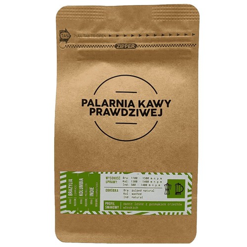 Kawa ziarnista palona Brazylia-Kolumbia-Indie Palarnia Kawy Prawdziwej 250 g