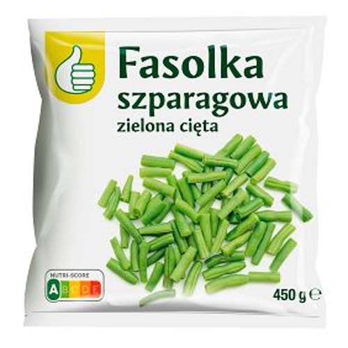 Mrożona fasolka szparagowa zielona cięta w białej torebce, 450 g.
