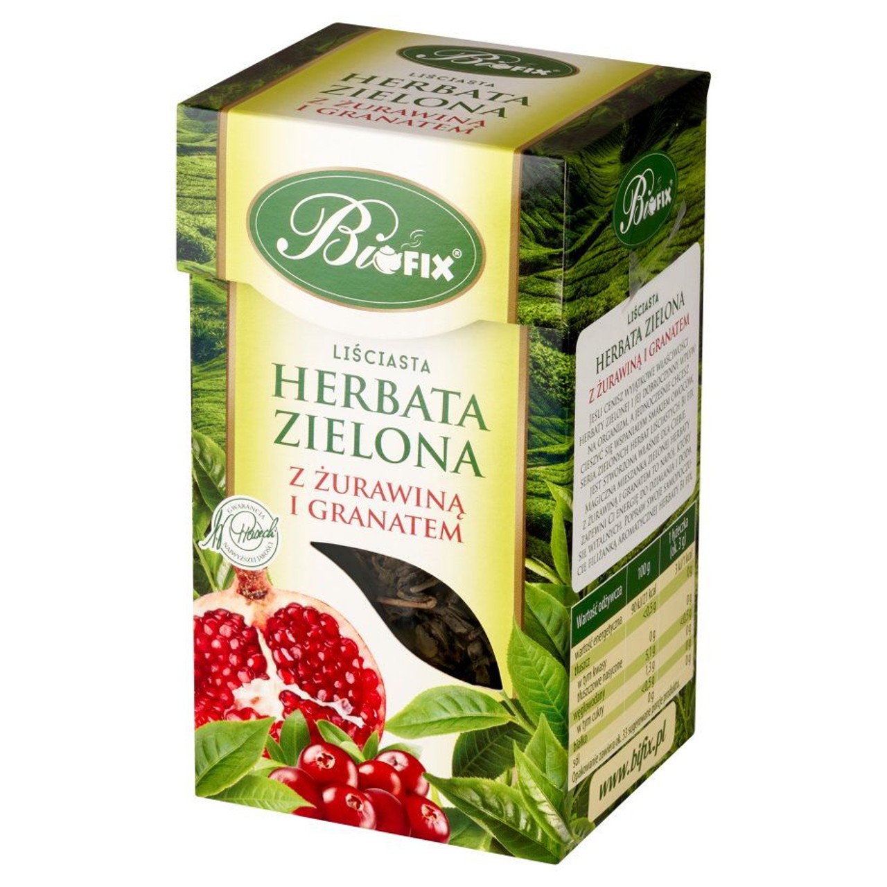 Herbata zielona liściasta z żurawiną i granatem BiFix 100 g
