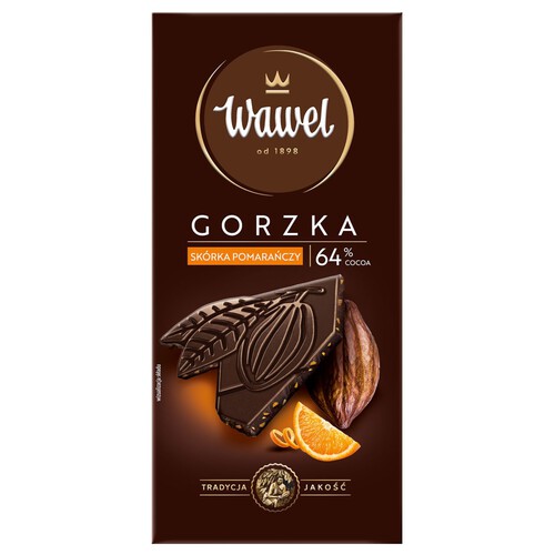 Czekolada gorzka 64% ze skórką pomarańćzową Wawel 90 g