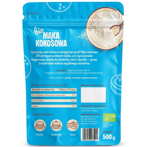 BIO Ekologiczna Mąka kokosowa  Eko Wital 500 g