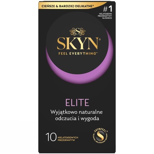 Opakowanie prezerwatyw SKYN ELITE, 10 sztuk. Nielateksowe, cieńsze i delikatniejsze, dla naturalnych odczuć.