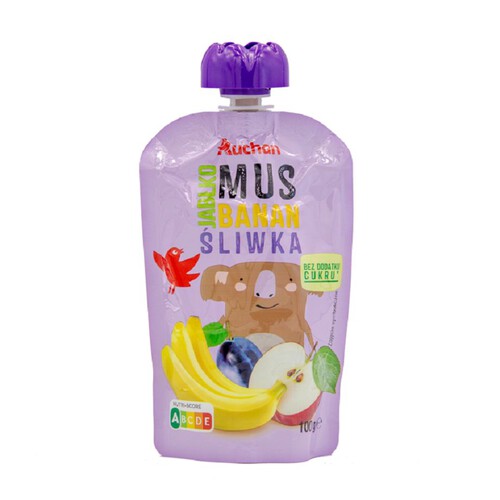 Mus jabłko-banan-suszona śliwka bez dodatku cukru Auchan 100 g