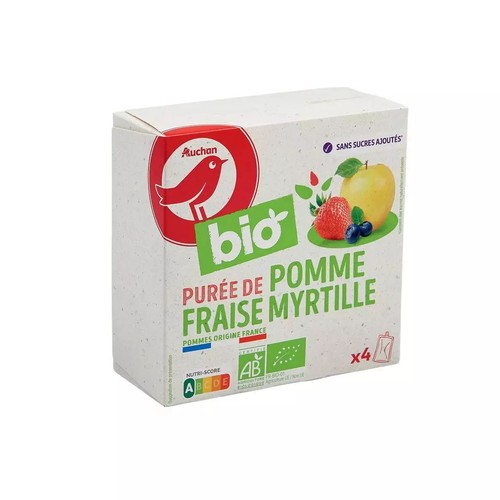 BIO Przecier owocowy jabłko - truskawka - borówka   Auchan 4 x 90 g