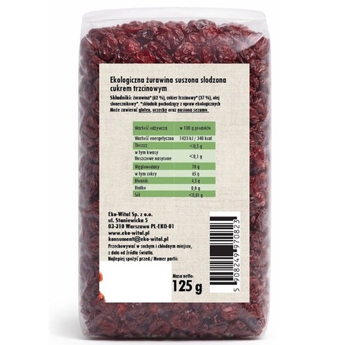 BIO Ekologiczna żurawina suszona EkoWital 125 g