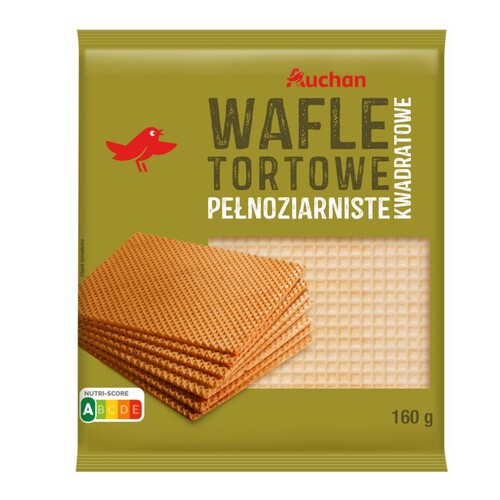 Wafle tortowe pełnoziarniste kwadratowe   Auchan 160 g