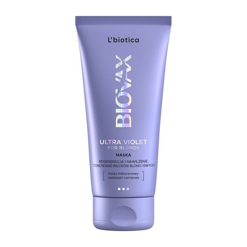 Fioletowa tuba maski L'biotica Biovax Ultra Violet do włosów blond i siwych. Regeneruje, nawilża i tonuje.