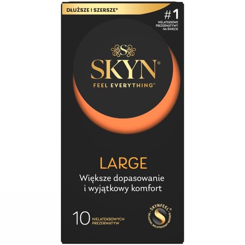 SKYN Large, 10 nielateksowych prezerwatyw. Zapewniają większe dopasowanie i komfort.