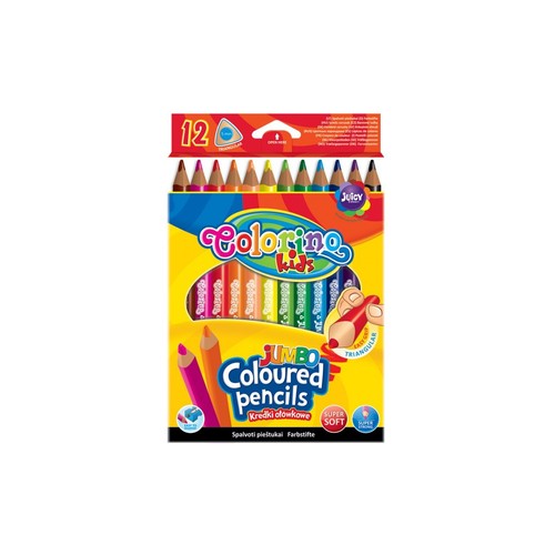 Pudełko 12 kredek ołówkowych Colorino Kids JUMBO, trójkątne, super miękkie i mocne.