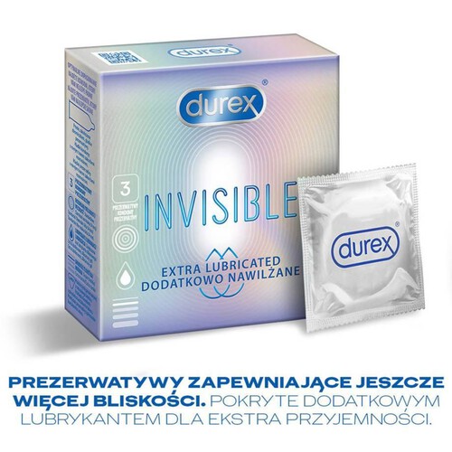 Prezerwatywy Invisible dodatkowo nawilżane Durex 3 sztuki