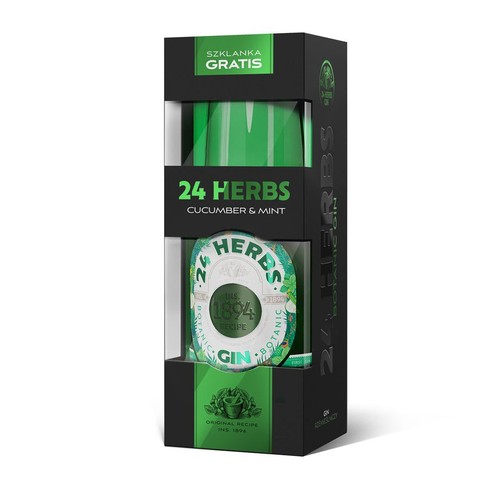 Zestaw Gin Cucumber Mint alk. 40,0% obj. + szklanka 24 Herbs 700 ml