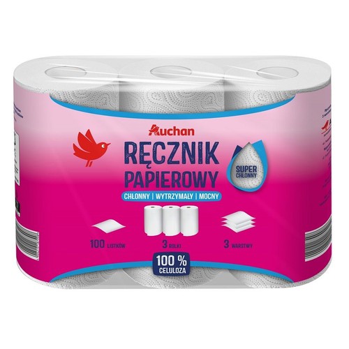 Ręcznik papierowy 3 warstwowy Auchan 3 rolki