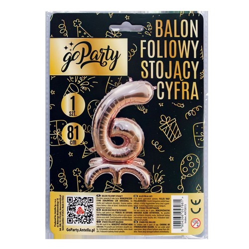 Balon foliowy stojący cyfra 6 GoParty 1 sztuka