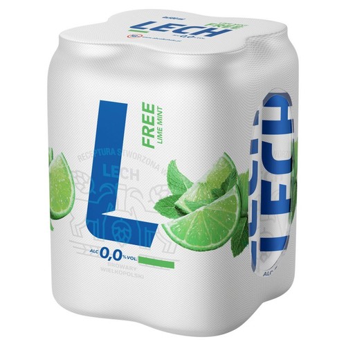 Piwo bezalkoholowe o smaku limonki i mięty alk. 0,0% obj. Lech 4 x 500 ml