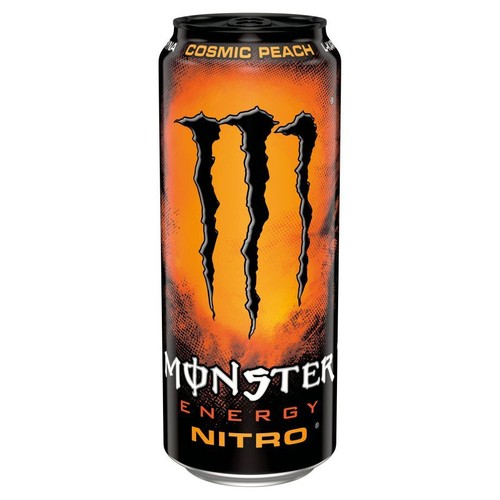 Puszka napoju energetycznego Monster Nitro o smaku Cosmic Peach.
