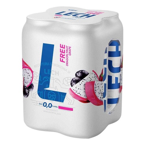 Piwo bezalkoholowe Free o smaku smocznego owocu alk. do 0,5% obj. Lech 4 x 500 ml