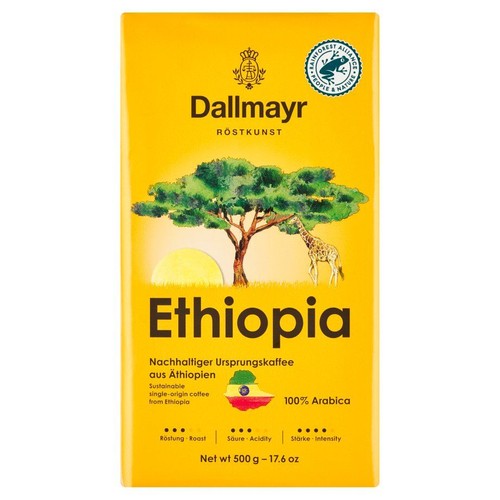 Kawa Dallmayr Ethiopia, 500g, 100% Arabica. Zrównoważona kawa z Etiopii. Certyfikat Rainforest Alliance.