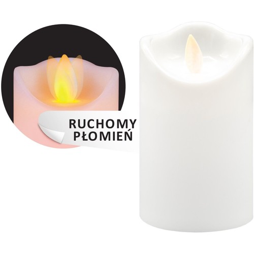 Elegancka świeca LED w białym woskowym wykończeniu, wyposażona w realistyczny, ruchomy płomień. Oferuje ciepłe, migoczące światło, które dodaje uroku wnętrzom, będąc jednocześnie bezpieczną i trwałą ozdobą.