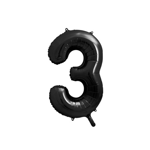 Balon foliowy Cyfra '3' 86cm czarny (1 op. / 1 szt.) PartyDeco 1 sztuka