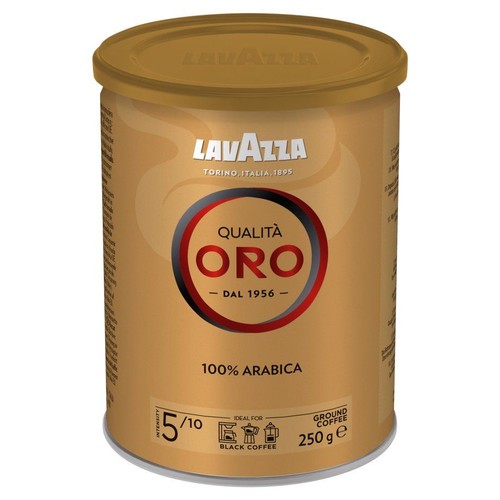 Kawa mielona Lavazza Qualità Oro, 100% Arabica, 250 g. Intensywność 5/10. Idealna do czarnej kawy.